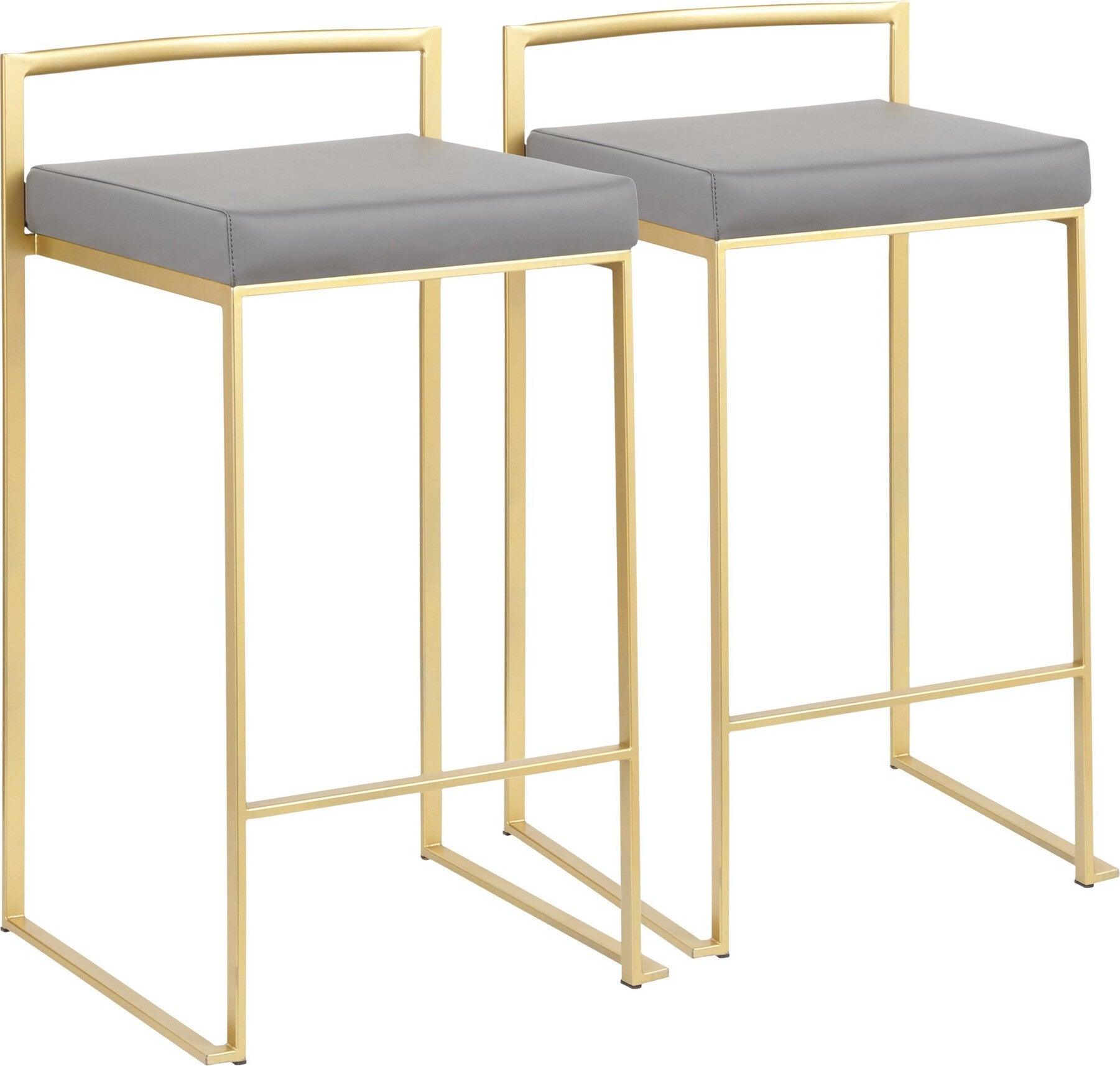 Lumisource Barstools - Fuji Stacker Counter Stool Gold & Gray (Set of 2)