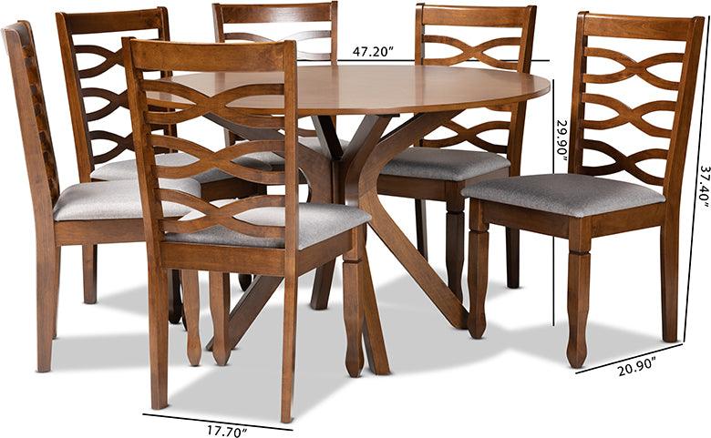 Wholesale Interiors Dining Sets - Mila Grey Fabric Upholstered and Walnut Brown Finished Wood 7-Piece Dining Set