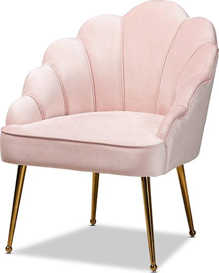 Wholesale Interiors Accent Chairs - Cinzia Light Pink Velvet Fabric Upholstered Gold Finished Seashell Shaped Accent Chair