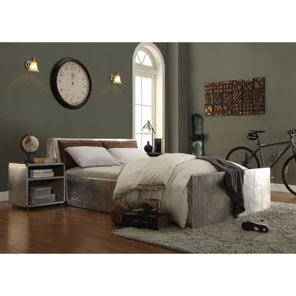 ACME Nightstands & Side Tables - ACME Brancaster Nightstand (USB/Power Dock), Aluminum