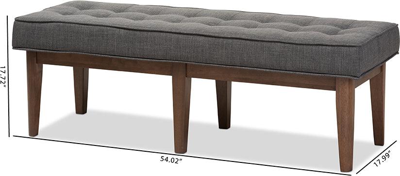 Wholesale Interiors Benches - Lucca Mid-Century Modern Walnut Wood Dark Grey Fabric Button-Tufted Bench