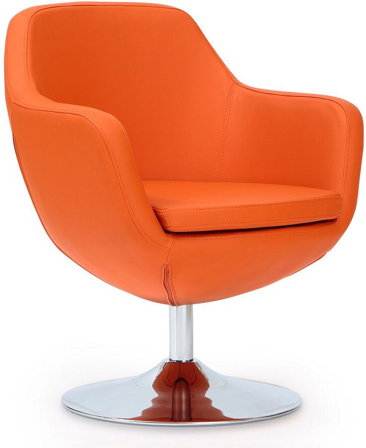 Manhattan Comfort Accent Chairs - Caisson Orange and Polished Chrome Faux Leather Swivel Accent Chair