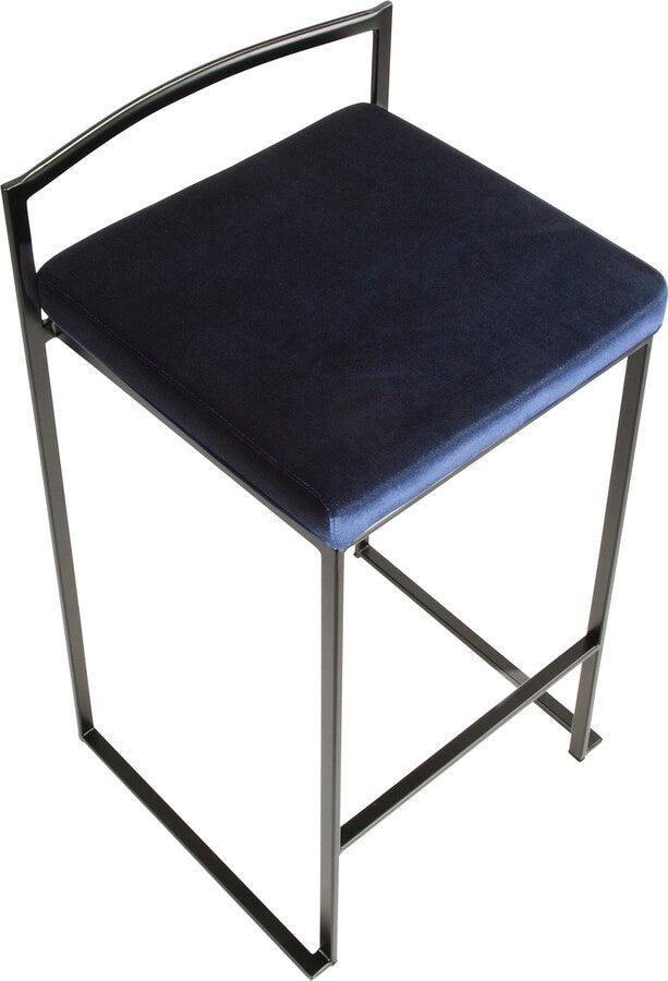 Lumisource Barstools - Fuji Contemporary Stackable Counter Stool in Black with Blue Velvet Cushion - Set of 2