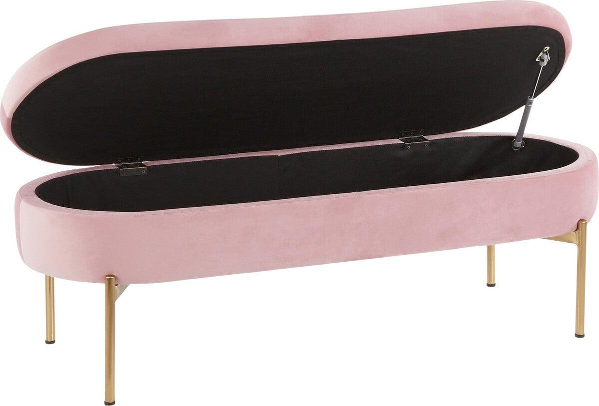 Lumisource Benches - Chloe Contemporary/Glam Storage Bench in Gold Metal and Blush Pink Velvet