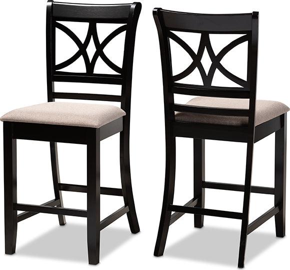 Wholesale Interiors Barstools - Chandler Sand Fabric Upholstered And Brown Finished Wood 2-Piece Counter Height Pub Chair Set