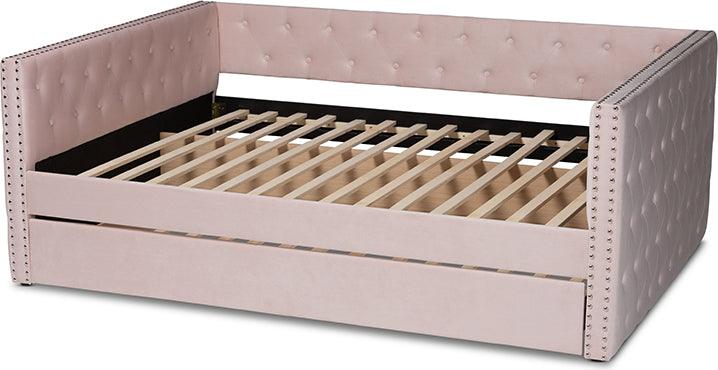 Wholesale Interiors Daybeds - Larkin Pink Velvet Fabric Upholstered Full Size Daybed with Trundle