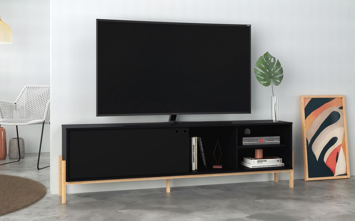 Manhattan Comfort TV & Media Units - Bowery 72.83 TV Stand with 4 Shelves in Black and Oak
