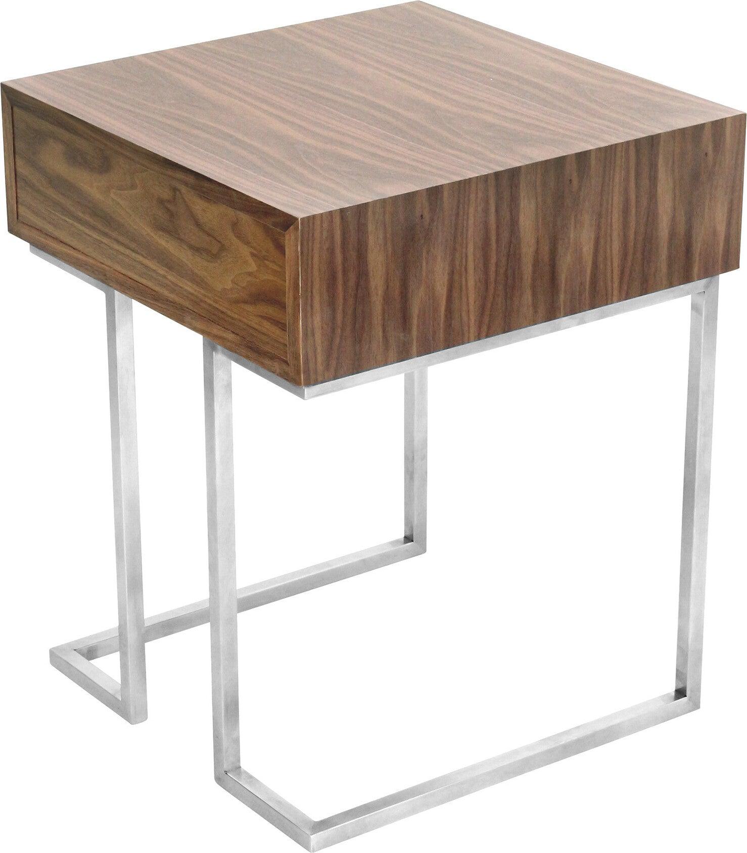Lumisource Side & End Tables - Roman End Table Walnut & Stainless Steel Silver Frame