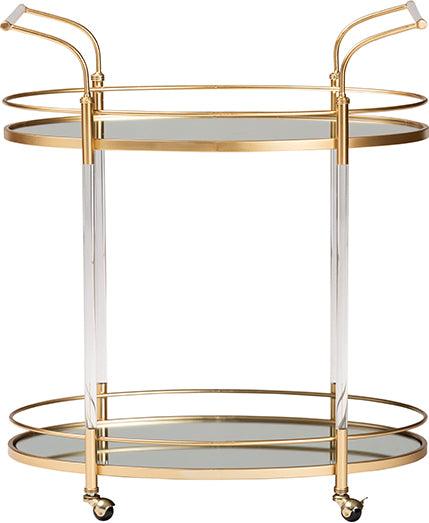 Wholesale Interiors Bar Units & Wine Cabinets - Nakano Contemporary Glam and Luxe Gold Metal and Mirrored Glass 2-Tier Wine Cart
