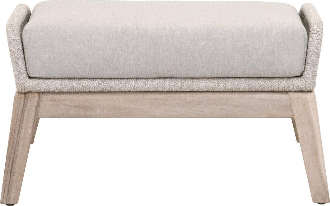 Essentials For Living Outdoor Ottomans - Loom Outdoor Footstool - Taupe and White-Gray Teak
