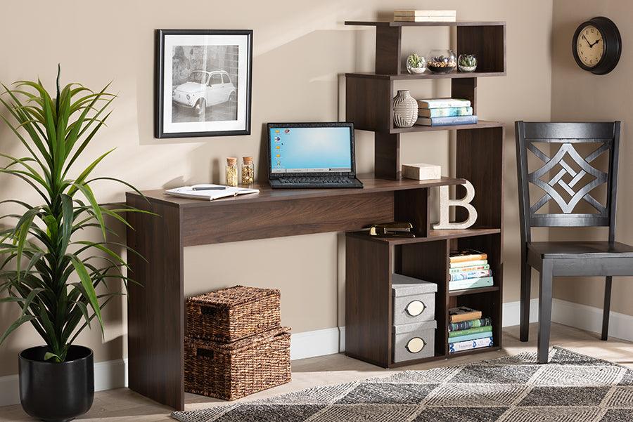 Wholesale Interiors Desks - Foster Walnut Brown Finished Wood Storage Desk with Shelves