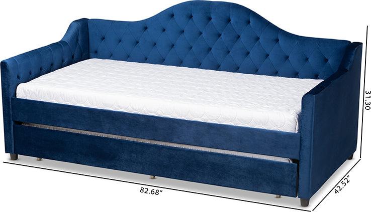 Wholesale Interiors Daybeds - Perry Modern Royal Blue Velvet and Button Tufted Twin Size Daybed with Trundle
