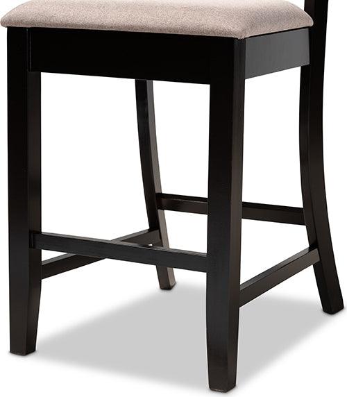 Wholesale Interiors Barstools - Chandler Sand Fabric Upholstered And Brown Finished Wood 2-Piece Counter Height Pub Chair Set