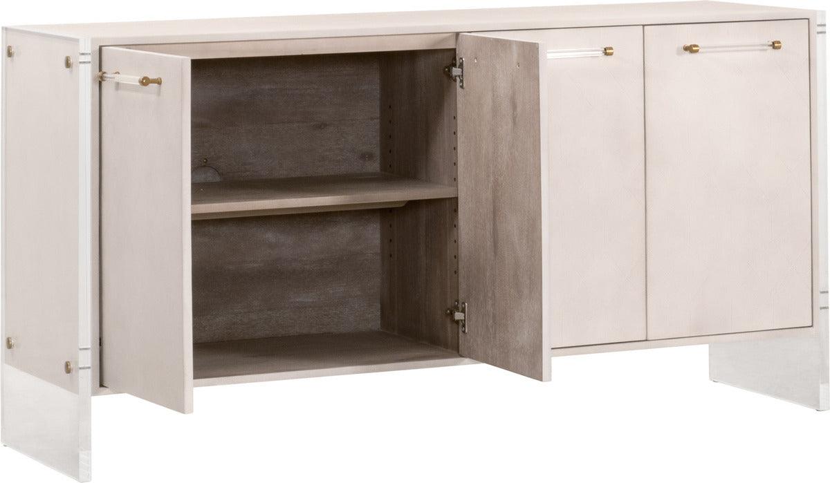 Essentials For Living TV & Media Units - Sonia Shagreen Media Sideboard White Shagreen, Lucite, Brushed Brass