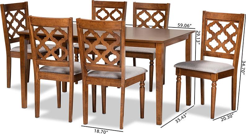 Wholesale Interiors Dining Sets - Ramiro Grey Fabric Upholstered and Walnut Brown Finished Wood 7-Piece Dining Set