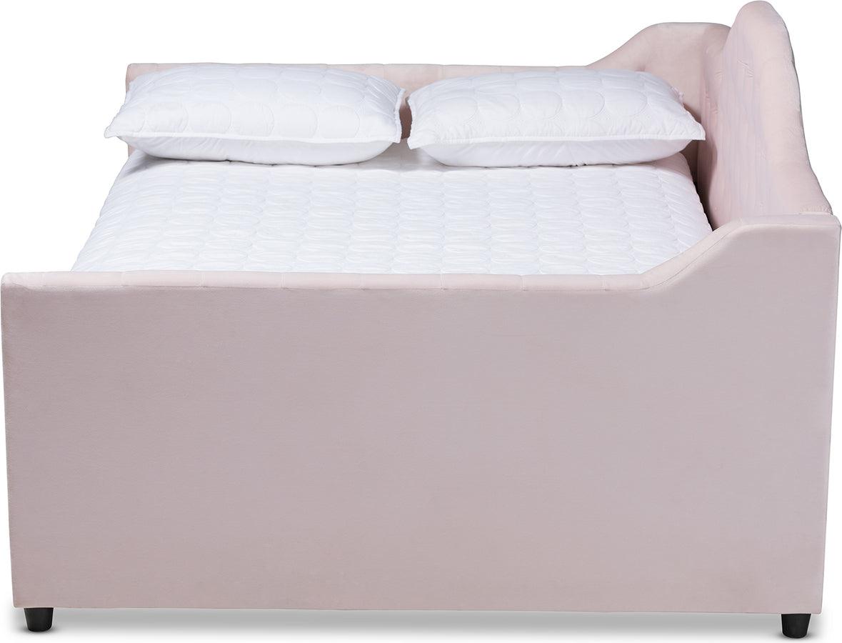 Wholesale Interiors Daybeds - Perry Light Pink Velvet & Button Tufted Queen Size Daybed with Trundle