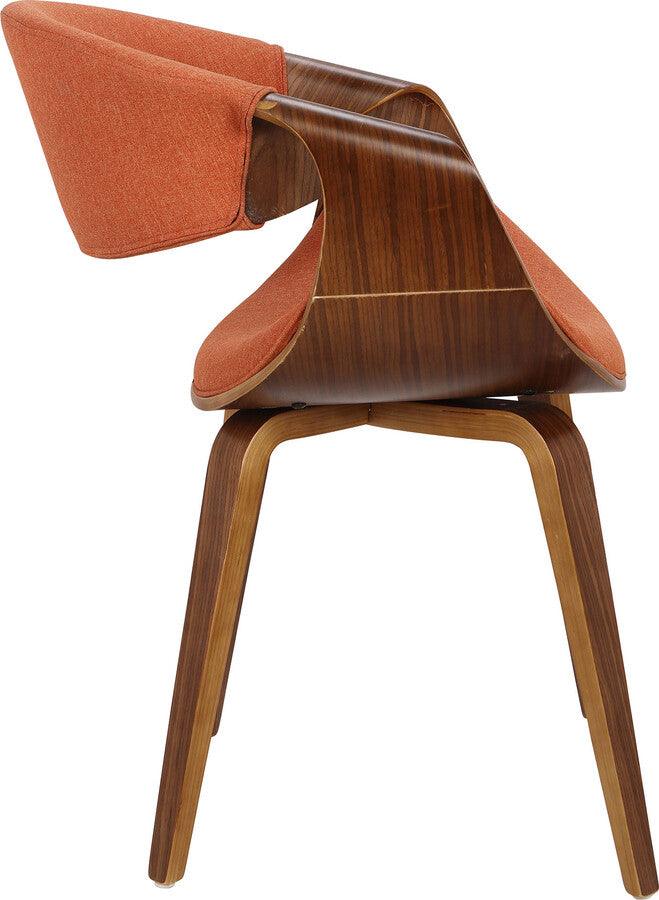 Lumisource Dining Chairs - Curvo Mid-Century Modern Dining/Accent Chair in Walnut and Orange Fabric