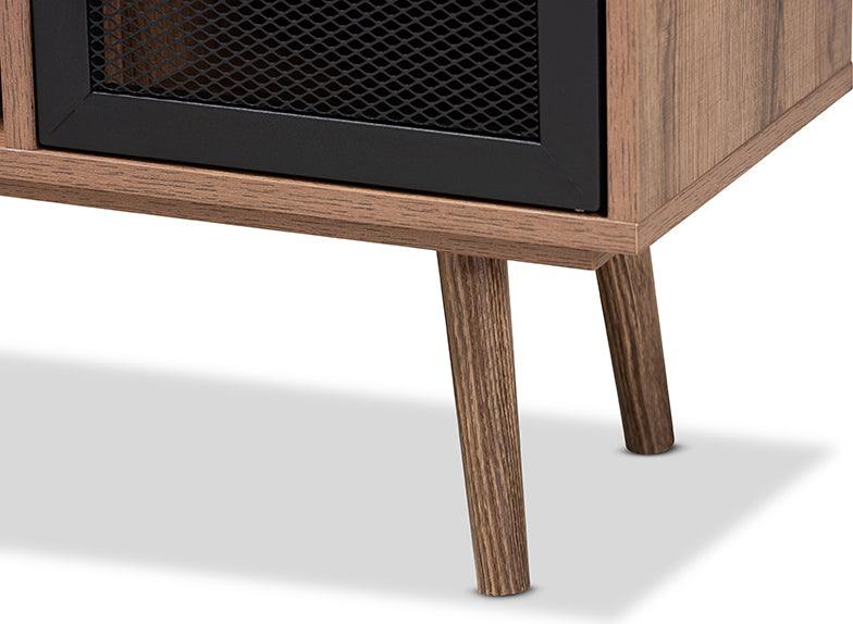 Wholesale Interiors TV & Media Units - Yuna Mid-Century Modern Transitional Brown Wood and Black Metal 2-Door TV Stand