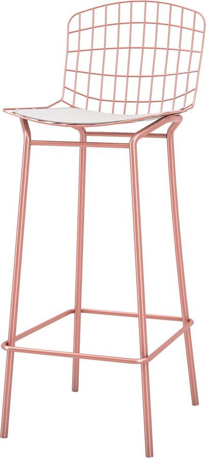 Manhattan Comfort Barstools - Madeline 41.73" Barstool, Set of 2 with Seat Cushion in Rose Pink Gold and White