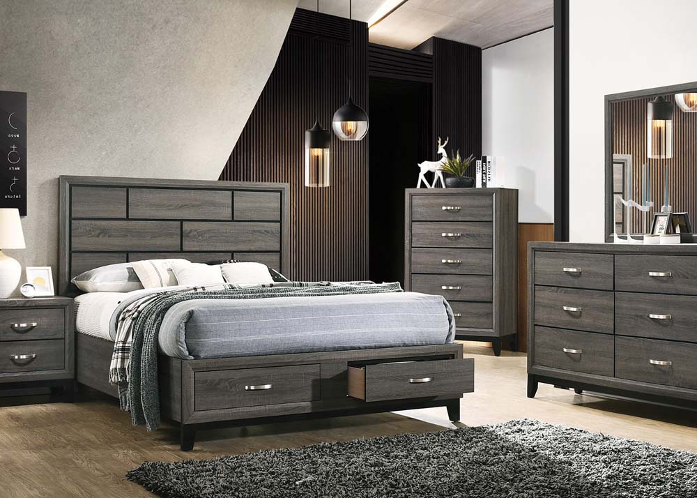ACME Furniture Beds - ACME Valdemar Eastern King Bed w/Storage, Weathered Gray