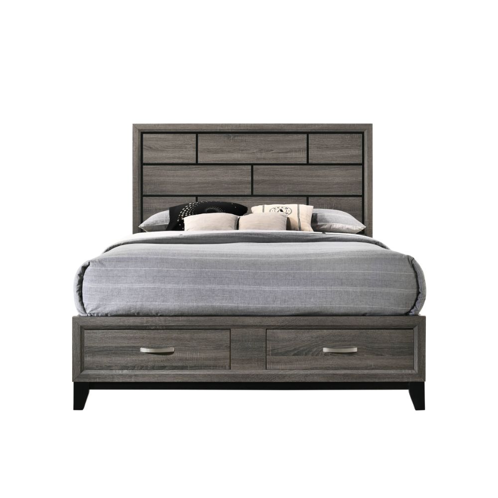 ACME Furniture Beds - ACME Valdemar Queen Bed w/Storage, Weathered Gray
