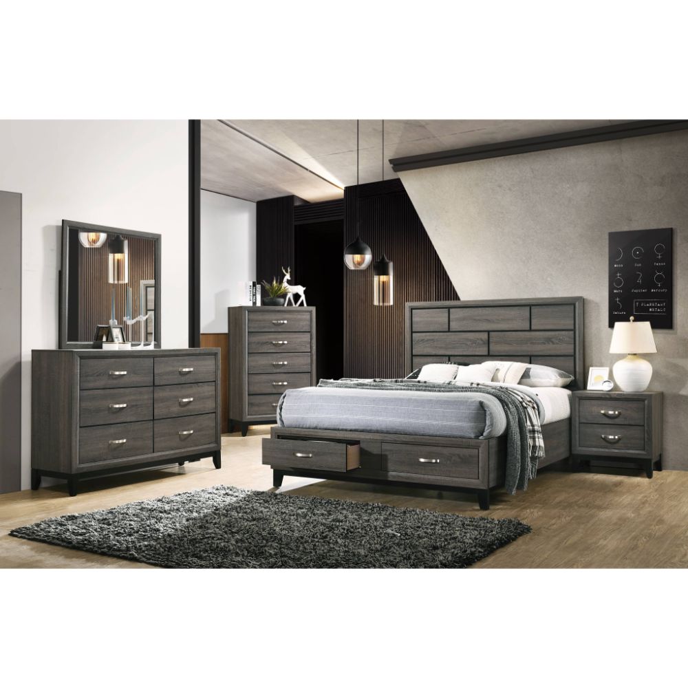ACME Furniture Beds - ACME Valdemar Queen Bed w/Storage, Weathered Gray
