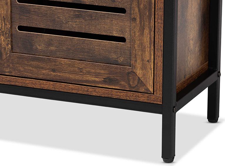 Wholesale Interiors Shoe Storage - Wayland Contemporary Rustic Brown Wood and Black Metal 1-Door Shoe Storage Cabinet