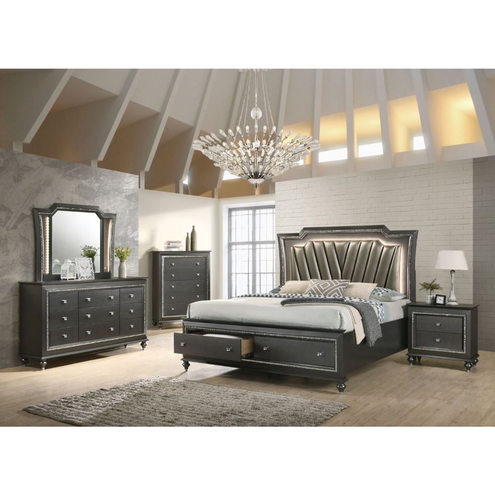 Queen Bed in PU & Metallic Gray