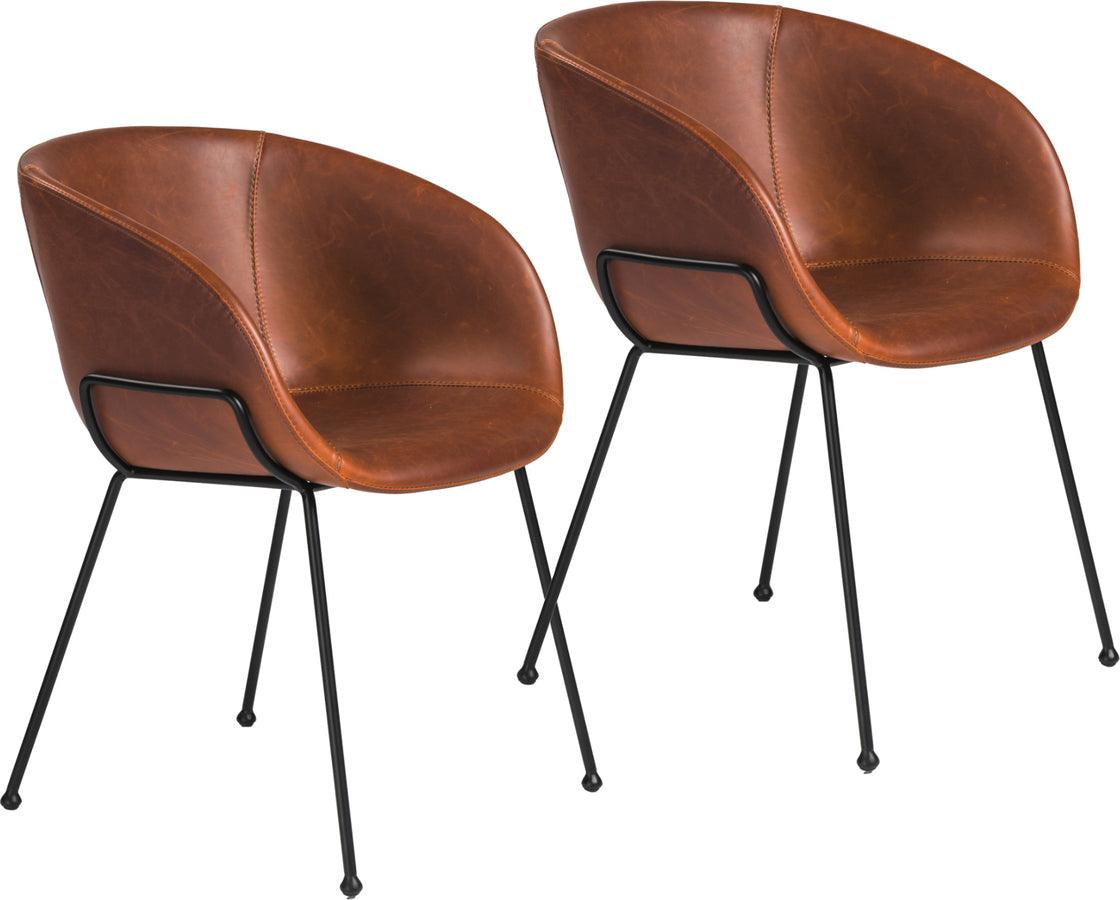 Euro Style Dining Chairs - Zach Armchair Dark Brown & Matte Black- Set of 2