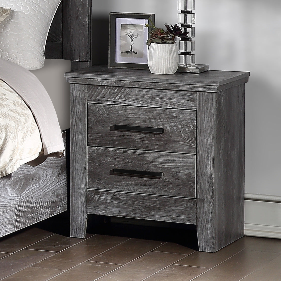 ACME Nightstands & Side Tables - ACME Vidalia Nightstand, Rustic Gray Oak