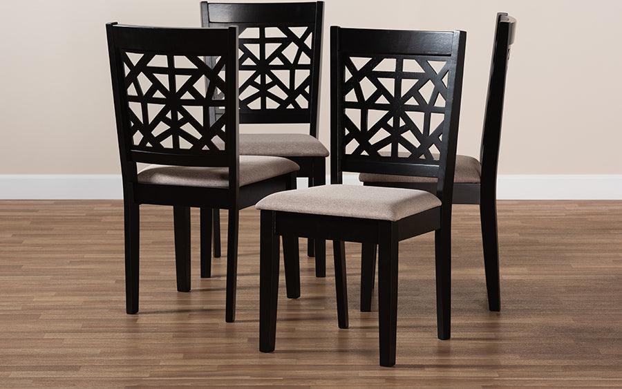 Wholesale Interiors Dining Chairs - Jackson Contemporary Sand Fabric and Brown Finished Wood 4-Piece Dining Chair Set