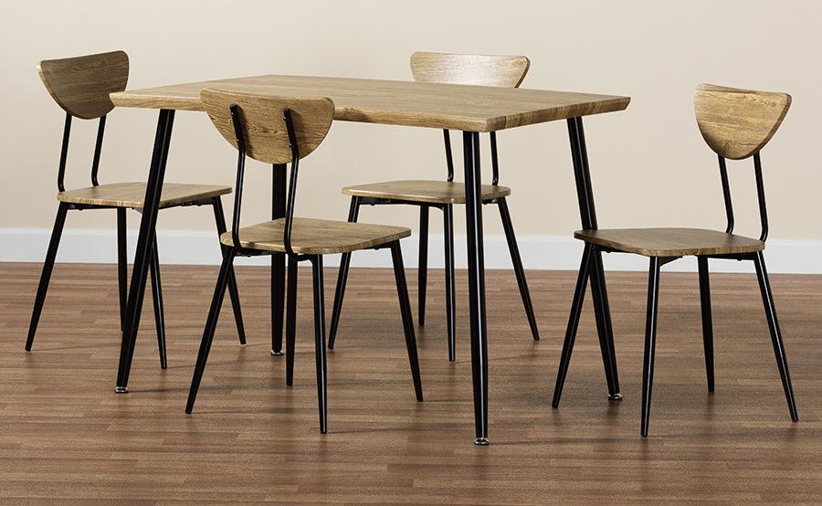 Wholesale Interiors Dining Sets - Gianetta Oak Brown Finished Wood and Black Metal 5-Piece Dining Set