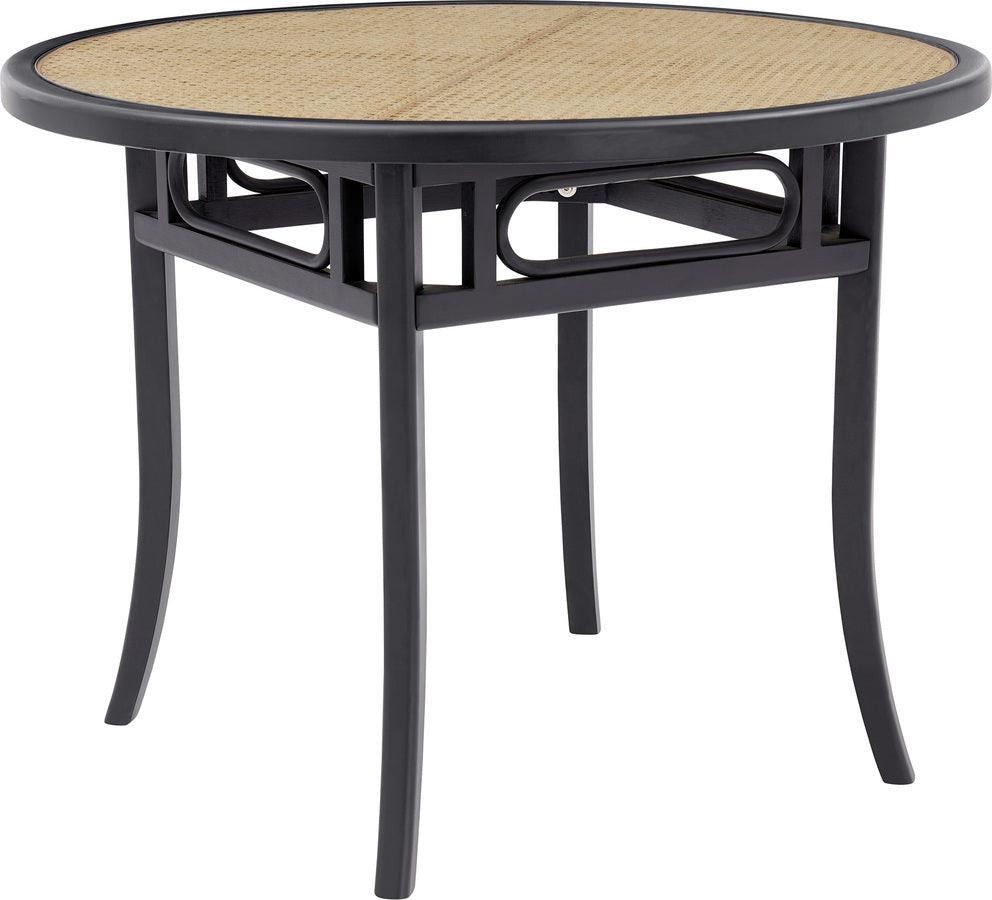Euro Style Dining Tables - Adna Dining Table in Black with Clear Tempered Glass Top over Cane in Natural