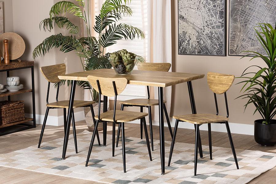Wholesale Interiors Dining Sets - Gianetta Oak Brown Finished Wood and Black Metal 5-Piece Dining Set