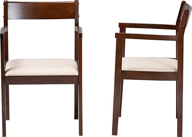 Wholesale Interiors Dining Chairs - Helene Mid-Century Modern Cream Fabric And Brown Finished Wood 2-Piece Dining Chair Set