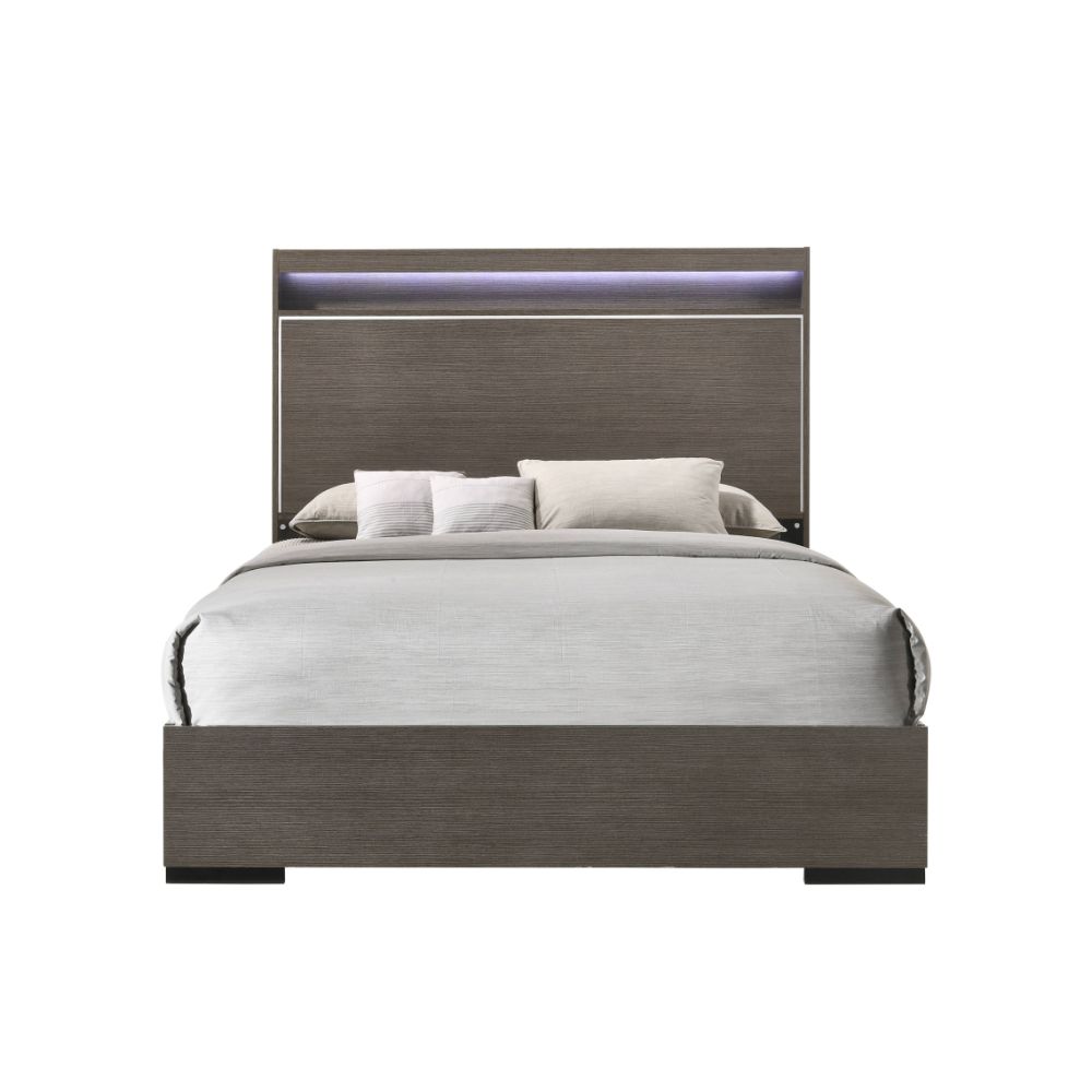 ACME Furniture Beds - ACME Escher Queen Bed, LED & Gray Oak