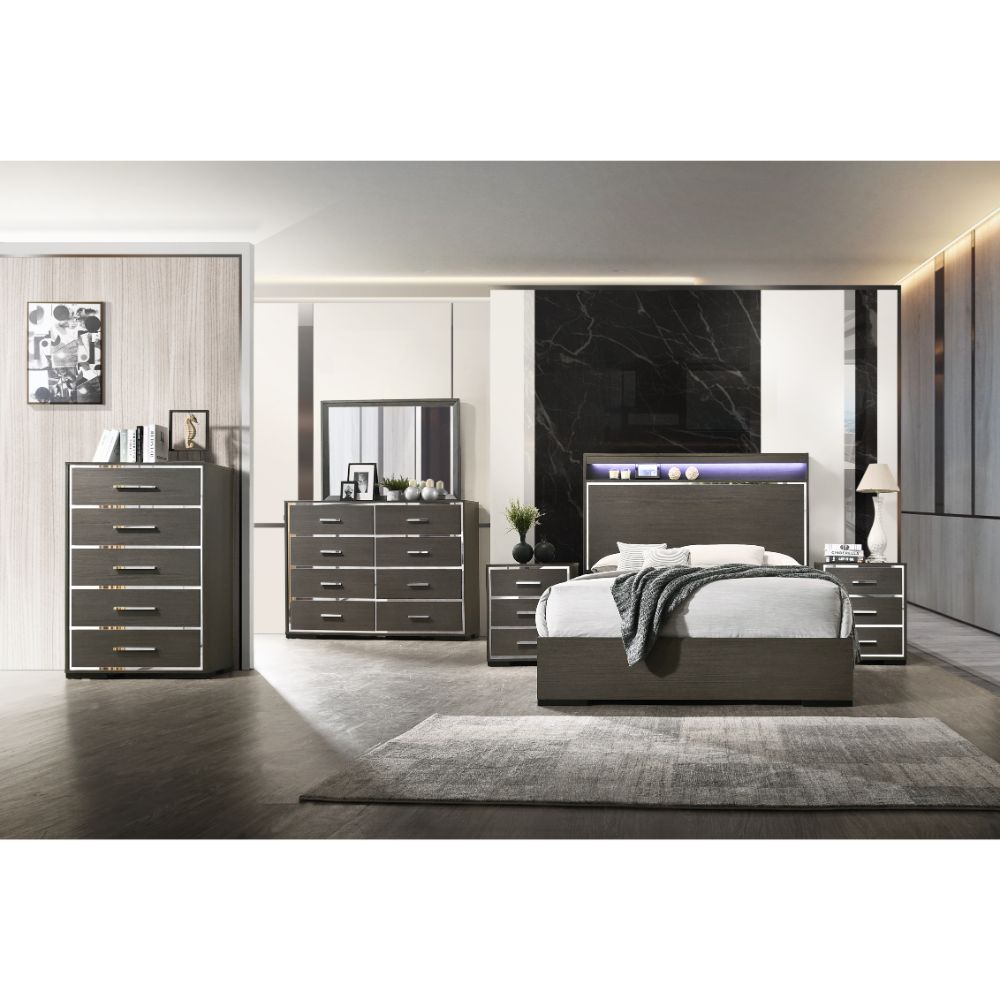 ACME Furniture Beds - ACME Escher Queen Bed, LED & Gray Oak