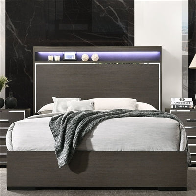 ACME Furniture Beds - ACME Escher Queen Bed, LED & Gray Oak