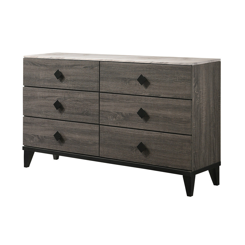 ACME Furniture Dressers - ACME Avantika Dresser, Faux Marble & Rustic Gray Oak