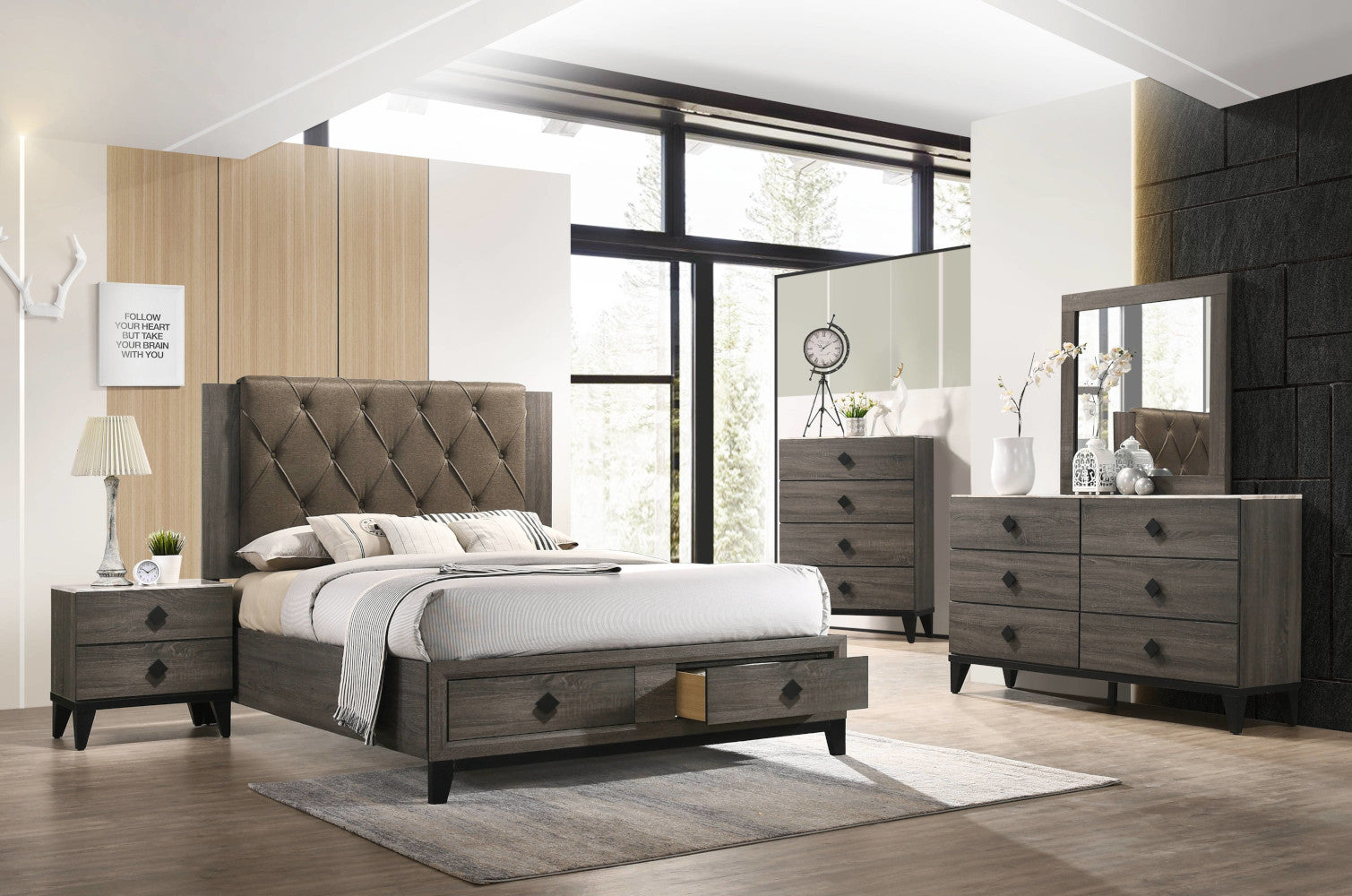 ACME Furniture Dressers - ACME Avantika Dresser, Faux Marble & Rustic Gray Oak