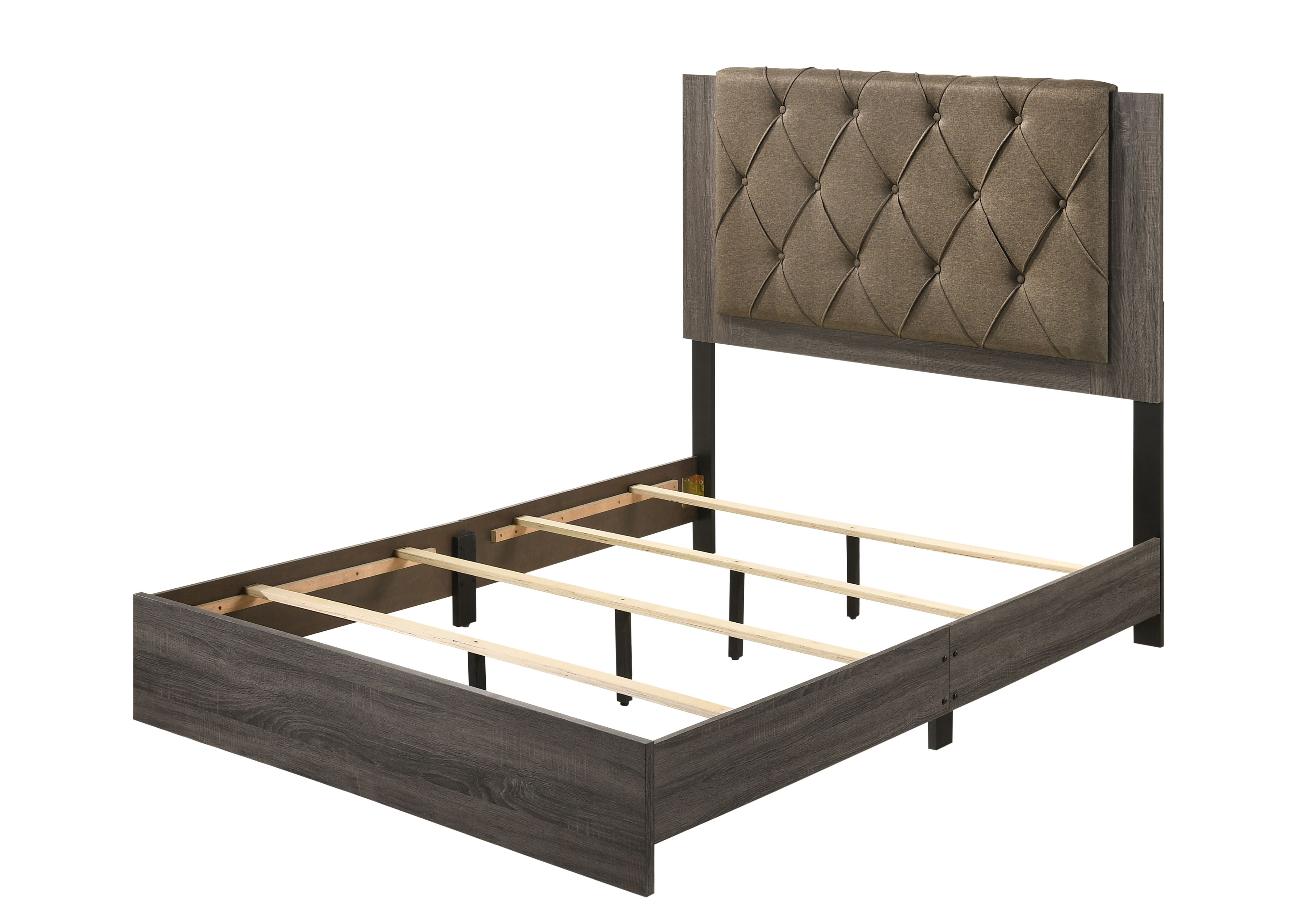 ACME Furniture Beds - ACME Avantika Eastern King Bed, Fabric & Rustic Gray Oak