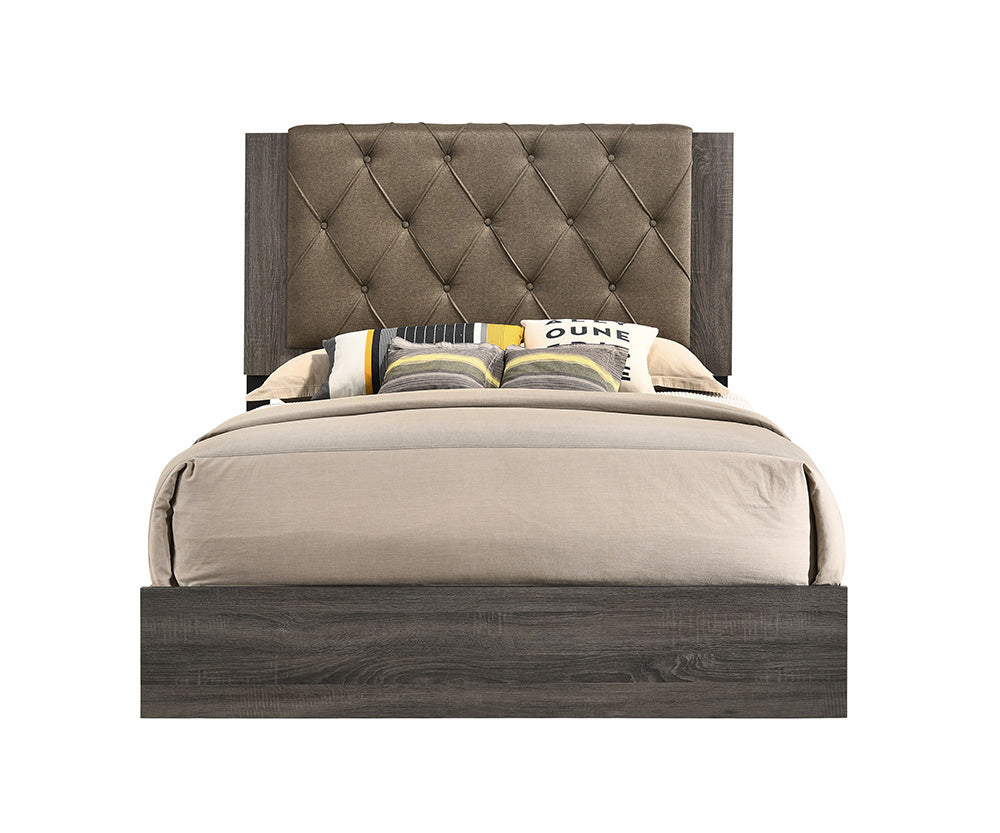ACME Furniture Beds - ACME Avantika Eastern King Bed, Fabric & Rustic Gray Oak