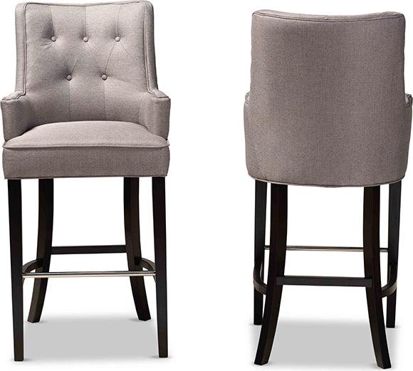 Wholesale Interiors Barstools - Aldon Grey Fabric Upholstered and Dark Brown Finished Wood 2-Piece Bar Stool Set