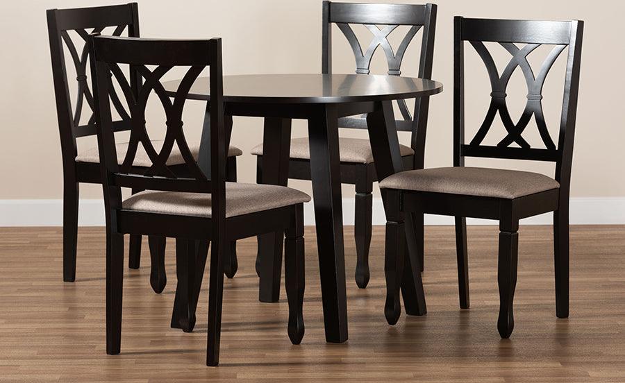 Wholesale Interiors Dining Sets - Millie Sand Fabric Upholstered and Dark Brown Finished Wood 5-Piece Dining Set