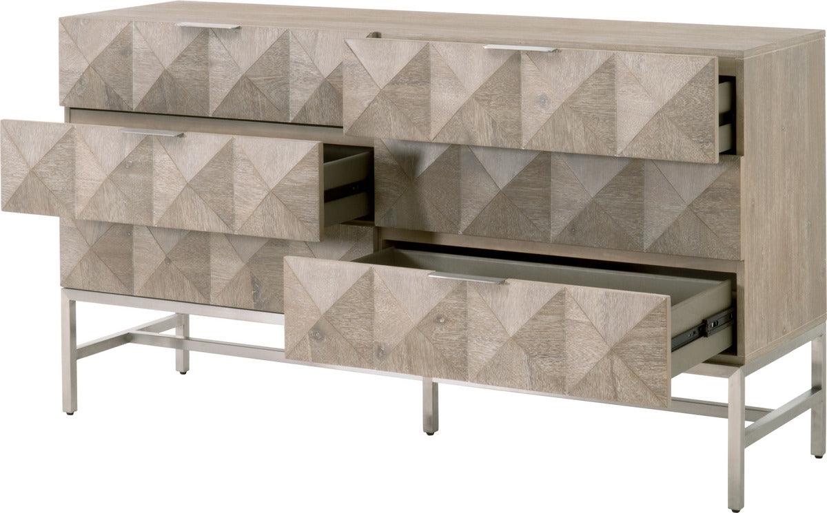 Essentials For Living Dressers - Atlas 6-Drawer Double Dresser Natural Gray Acacia, Brushed Stainless Steel