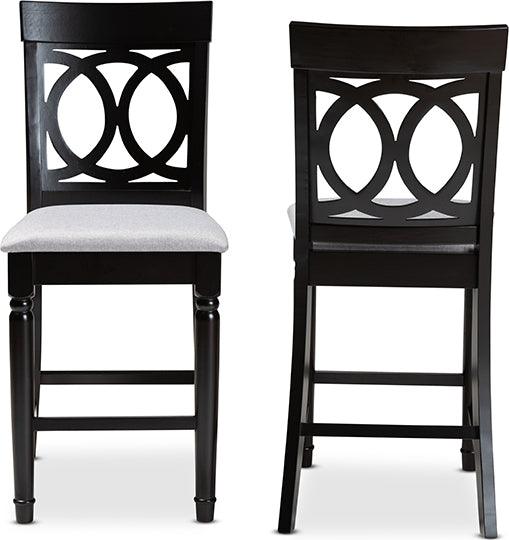 Wholesale Interiors Barstools - Verina Contemporary Grey Fabric Brown Finished 2-Piece Wood Counter Stool Set of 4