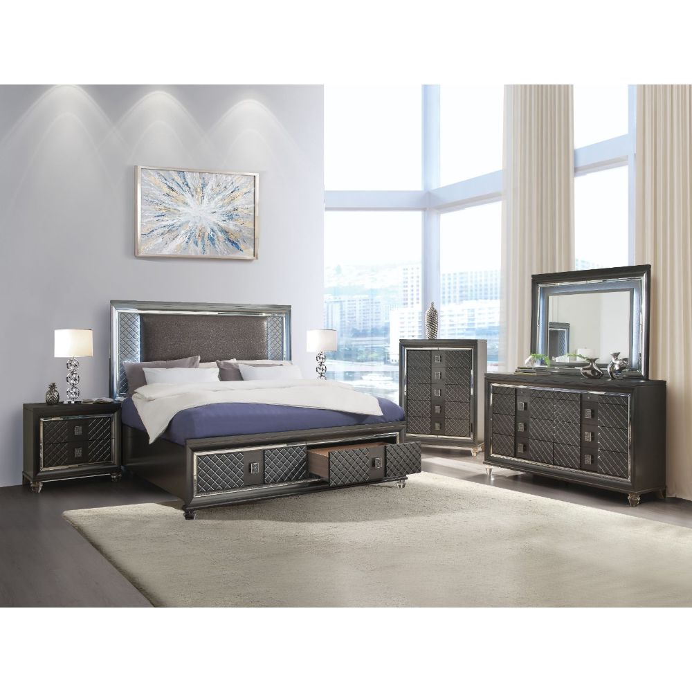 Queen Bed, PU & Metallic Gray