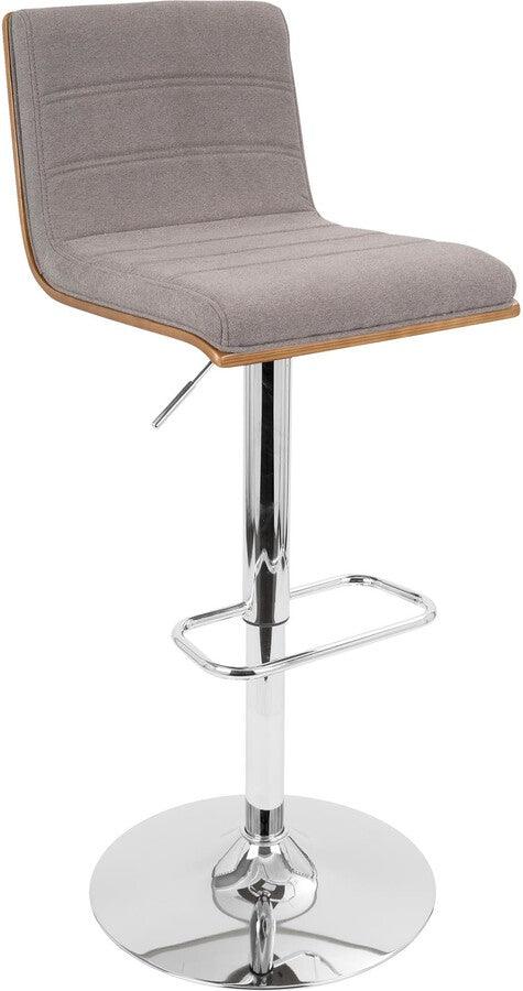 Lumisource Barstools - Vasari Mid-Century Modern Adjustable Barstool with Swivel in Walnut and Grey Fabric