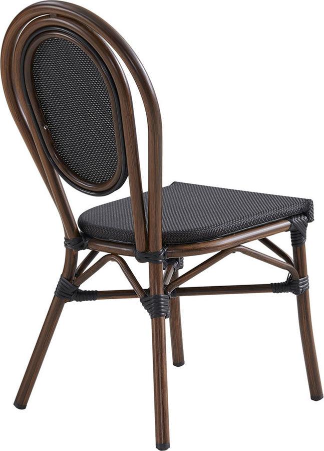 Euro Style Dining Chairs - Erlend Stacking Side Chair in Black Textylene Mesh with Brown Frame - Set of 2