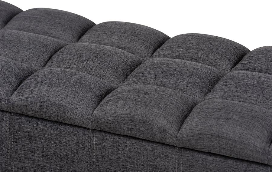 Wholesale Interiors Ottomans & Stools - Brette Mid-Century Charcoal Fabric Upholstered Dark Brown Finished Wood Storage Bench Ottoman